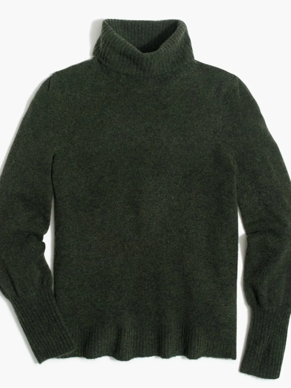 J Crew Womens Puff Sleeve Extra Soft Yard Wool Blend Turtleneck Sweater, Olive S